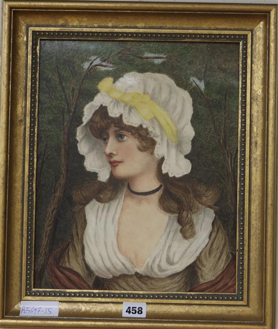 Attributed to Charles Selem Lidderdale, painted porcelain plaque of a young lady, 33 x 27cm